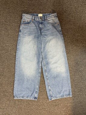 Motel Denim Jeans Women's Size W28 L32 Pale Blue Acid Wash Wide Leg Low Rise
